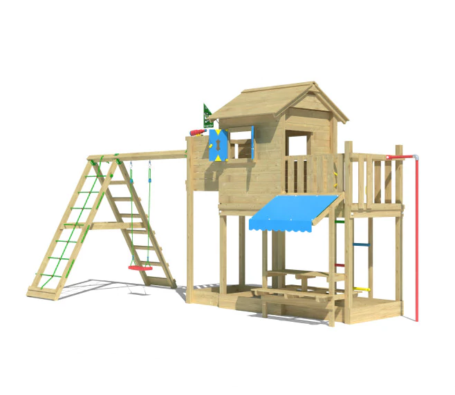 Jungle Clubhouse | Wooden climbing frame with swing & climbing net Jungle Clubhouse | Wooden climbing frame with swing & climbing net