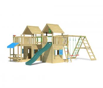 Jungle Titan | Tower playhouse with swings & climbing net