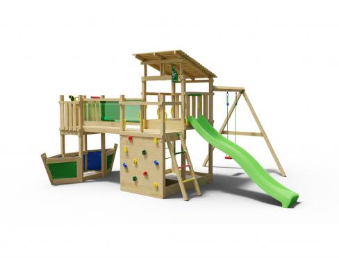 Jungle Cocoon | Wooden climbing frame with slide & clatter bridge