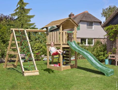 Jungle Cottage | Wooden climbing frame with swing & climbing net