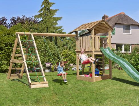 Jungle Cottage | Wooden climbing frame with swings & climbing net