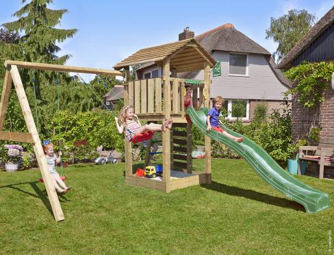 Jungle Cottage | Wooden climbing frame with double swing