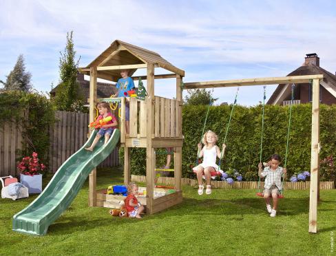 Jungle House | Wooden climbing frame with double swing