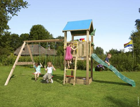 Jungle Castle | Wooden climbing frame with double swing