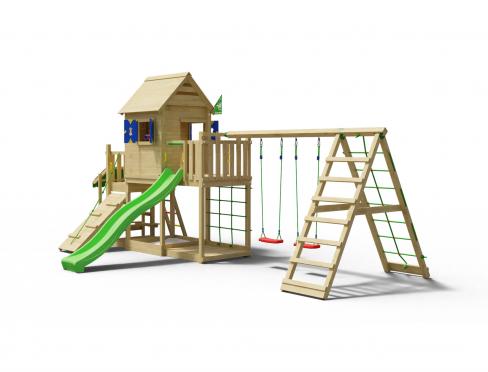 Jungle Nook | Wooden climbing frame with slide & market stall