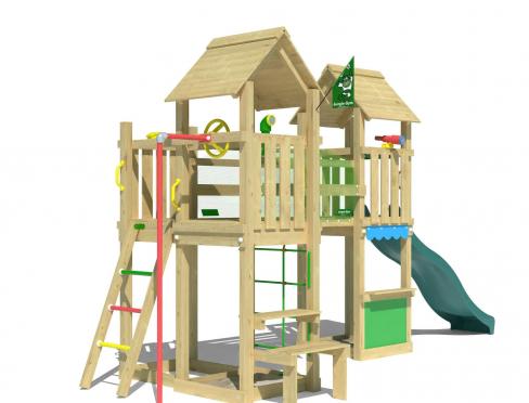 Jungle Spark | Wooden climbing frame with slide & market stall