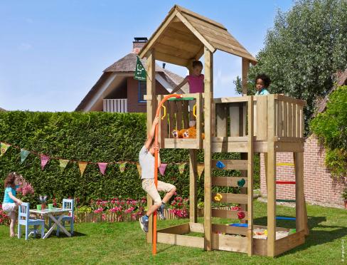 Jungle Cocoon | Wooden climbing frame with slide & clatter bridge