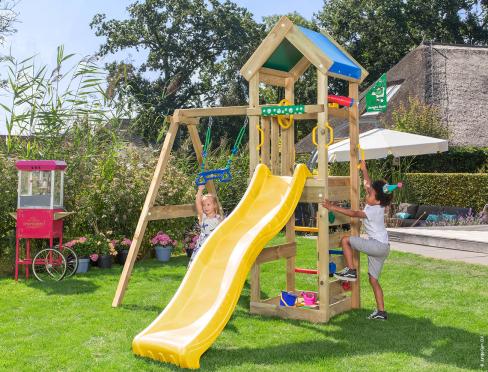 Jungle Nook | Wooden climbing frame with slide & market stall