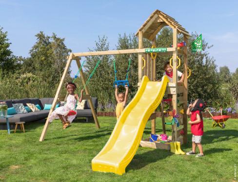 Jungle Cocoon | Wooden climbing frame with double swing