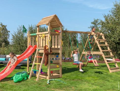 Jungle Safari | Wooden climbing frame with swings & climbing net