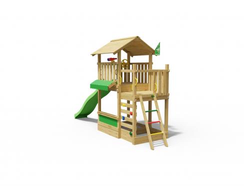 Jungle Bayou | Wooden climbing frame with slide & market stall