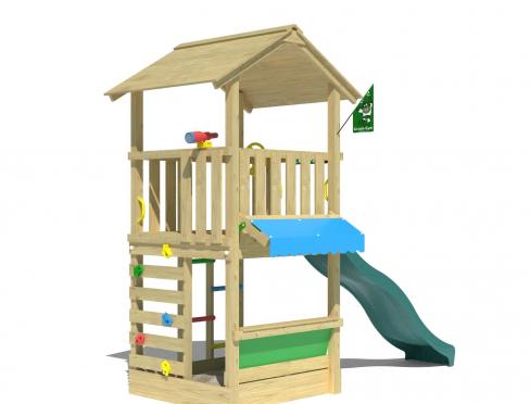 Jungle Vista | Wooden climbing frame with slide & market stall