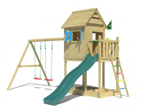 Jungle Hideout | Wooden climbing frame with double swing