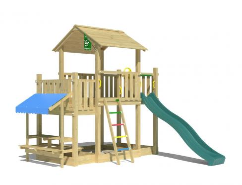 Jungle Valley | Wooden climbing frame with slide & picnic table