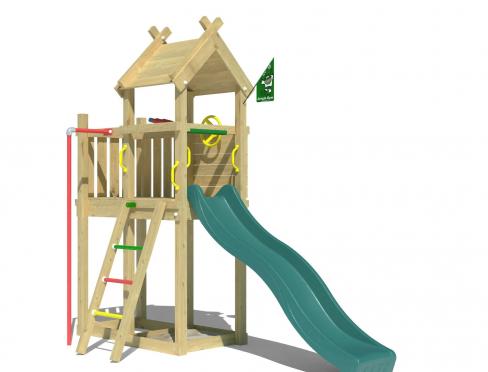 Jungle Tiki | Wooden climbing frame with slide & fireman's pole