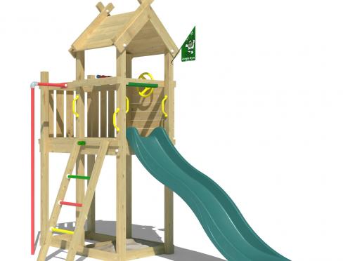 Jungle Tiki | Wooden climbing frame with slide & fireman's pole